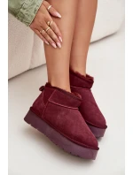 Modne Zamszowe Niskie Śniegowce Bordowe Nucca