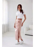 Saténová sukňa SPO0048 staroružová s bodkami - Roco Fashion