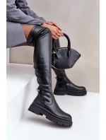 Kozaki Za Kolano Na Płaskim Obcasie Czarne Feliri