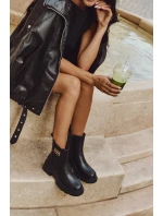 Botki Sztyblety Damskie Ze Złotym Detalem Ocieplane Czarne Serene