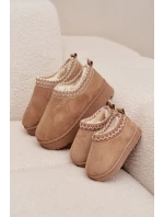 Śniegowce Botki Dziecięce Na Platformie Ocieplane Futerkiem Beżowe Vilabria