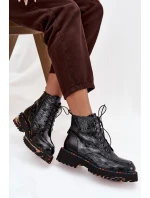 Skórzane Lakierowane Botki Damskie Artiker 57C0065 Szare