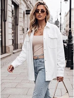 Dámska bavlnená košeľová bunda oversize, biela, FashionStreet TY4299 Dámska bavlnená košeľová bunda oversize, biela, FashionStreet TY4299