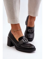 Półbuty Damskie Na Obcasie Z Ozdobą Czarne Nedarea