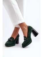 Skórzane Czółenka Na Masywnym Słupku Laura Messi 2706 Ciemnozielone