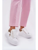 Buty Sportowe Damskie Na Platformie Z Eko Skóry Panterka Białe Velionna