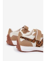 Sneakersy Dziecięce Na Rzep Panterka Ciemnobeżowe Tezzu
