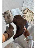 Wsuwane Botki Kowbojki Damskie Z Naturalnego Zamszu Czekoladowe Beretta