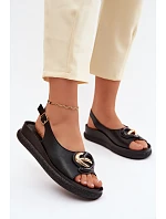 Kožené sandály na platformě s ozdobou S.Barski KV61-6047 Černé