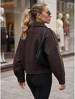 Krátky dámsky kabát z vlny, hnedý, FashionStreet TY6034