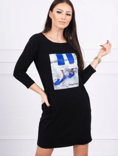 3D grafické šaty so zirkónmi čiernej