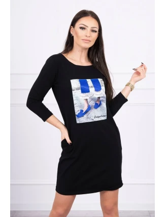 3D grafické šaty so zirkónmi čiernej