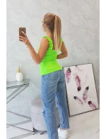 Blúzka bez ramienok s volánikmi zelená neónová