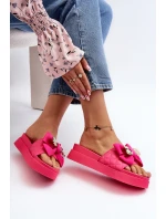 Damskie Klapki Z Kokardą i Misiem Fuksja Katterina