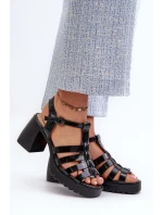 Lakierowane Skórzane Sandały Damskie Na Słupku Vinceza 66621 Czarne