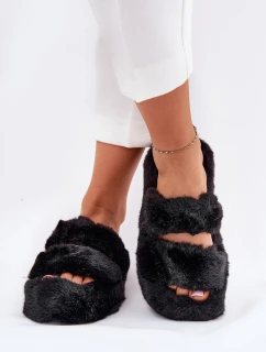Futrzane Kapcie Damskie Na Platformie Czarne Talfedi