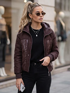 Dámska prešívaná prechodná bunda s kapucňou, bordová, FashionStreet TY6094