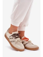 Sneakersy Damskie Z Podwójnym Sznurowaniem Panterka Beżowe Ollabes