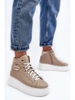 Trampki Damskie Wysokie Na Suwak Lemar Beżowe Katerin