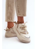 Sneakersy Damskie Na Platformie Beżowe Moariella
