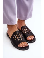 Błyszczące Klapki Damskie Z Ozdobami S.Barski KV27-063 Czarne