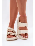 Piankowe Klapki Damskie Z Rzepami Big Star RR274A529 Beżowe