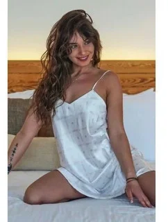 Dámska nočná satén košieľka HK 018 ecru s potlačou - DKaren