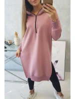 Zateplená mikina s bočnými rázporkami tmavo ružová