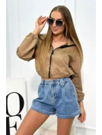 Semišová mikina na zips béžový