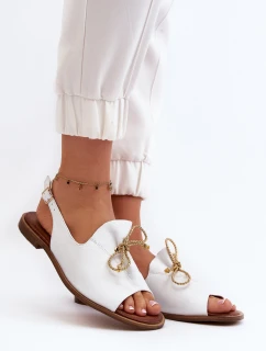 Zazoo 2898 Skórzane Płaskie Sandały Białe