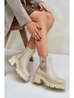 Zazoo 60490 Kožené zateplené čižmy s dekoráciou Light Beige