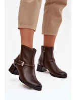 Kožené dámské boty na podpatku s přezkou Zazoo 60562 hnědé Kožené dámské boty na podpatku s přezkou Zazoo 60562 hnědé