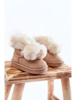 Dziecięce Młodzieżowe Ocieplane Botki Śniegowce Jasnobeżowe Roofy