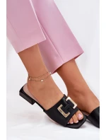 Eleganckie Klapki Damskie Na Klocku Ze Złotym Detalem Vinceza 62229 Czarne