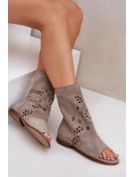 Zazoo 3437 Damskie Zamszowe Sandały Z Cholewką Na Zamek Beżowe