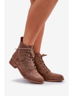 Sznurowane Botki Z Ażurowym Wzorem S.Barski HY51-136 Brązowe