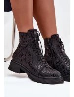 Skórzane Botki Workery Damskie Ocieplane Na Zamek Artiker 57C2257 Czarne