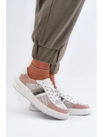 Sneakersy Skórzane Damskie D&A LR110 Biało-Różowe