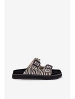 Zamszowe Klapki Damskie Z Klamrami D.Franklin DFSH405002 Zebra