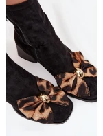 Botki Damskie Z Kokardą Na Klocku D&A JC52-827 Czarne