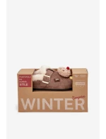 Dámské pantofle s ozdobami a přezkou vyhřívané kožešinou hnědé Thalora