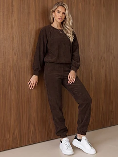 Dámska súprava z kordového úpletu – mikina a nohavice, hnedá, FashionStreet AY1252