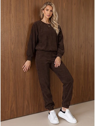 Dámska súprava z kordového úpletu – mikina a nohavice, hnedá, FashionStreet AY1252 Dámska súprava z kordového úpletu – mikina a nohavice, hnedá, FashionStreet AY1252
