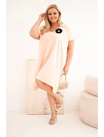 Dámske bavlnené šaty Plus Size s brošňou a výstrihom Powder Pink