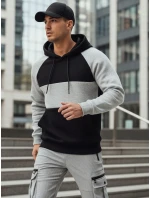 Pánska základná mikina s kapucňou so sivými a čiernymi pruhmi FashionStreet BX5902