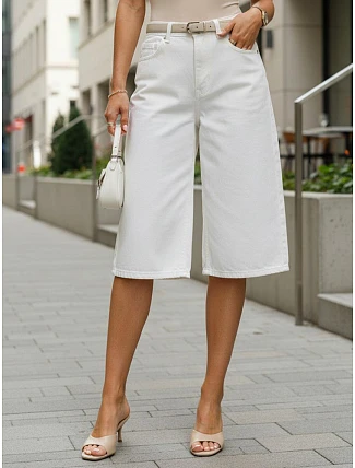 Dámske pruhované džínsové bermudy s vysokým pásom FashionStreet SY0503 Dámske pruhované džínsové bermudy s vysokým pásom FashionStreet SY0503
