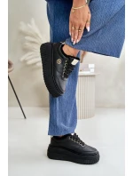 Sneakersy Buty Sportowe Damskie Ocieplane Na Masywnej Podeszwie Czarne Ardiela