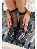 Dámske čierne kožené mokasíny so srdcom a mašľou D&A Dámske čierne kožené mokasíny so srdcom a mašľou D&A