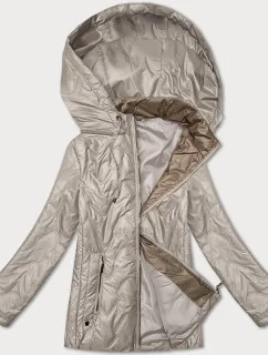 Svetlo béžová dámska prešívaná bunda s odnímateľnou kapucňou S'West (B8356-70)