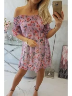 Španielske šaty s kvetinovým motívom fialovej